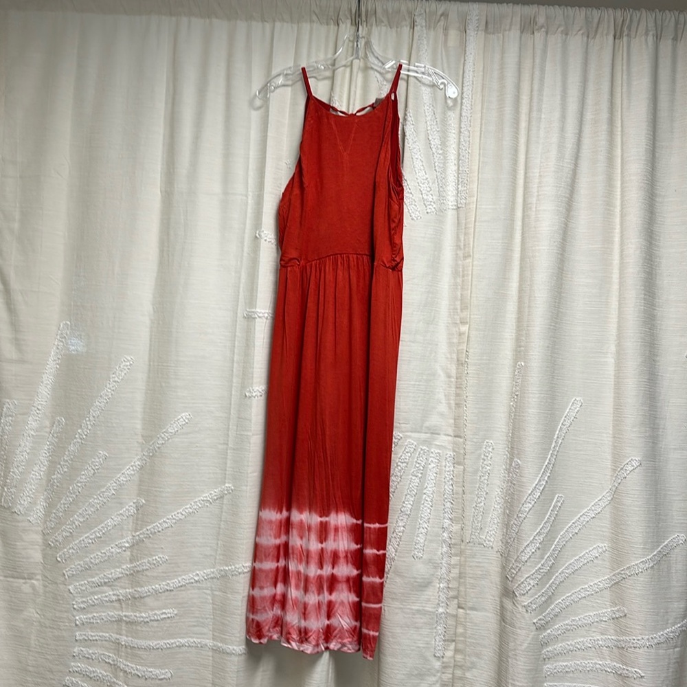 Loft size Small Red tie dye hem halter midi dress with keyhole back